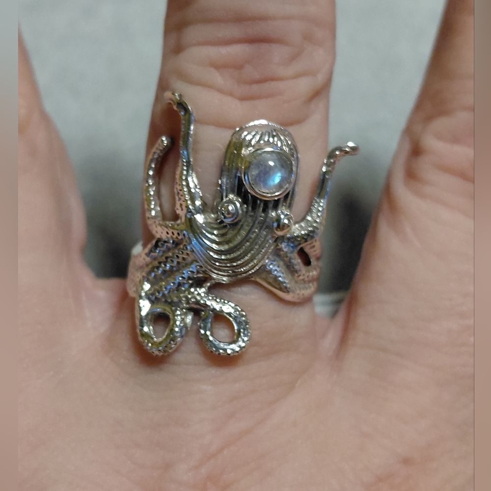 Sterling Silver Octopus Ring with Moonstone Accent - Picture 4 of 14